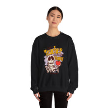 Load image into Gallery viewer, Skeleton Teacher Sweatshirt, Funny Teacher Gift, Halloween Apparel, Unisex Crewneck, Teacher Life Sweatshirt, Cozy Fall Fashion