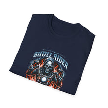 Load image into Gallery viewer, Gothic Motorcycle Tee, Unisex Softstyle T-Shirt for Bikers, Perfect Gift for Riders, Festival Wear, Casual Street Style, Skull Design
