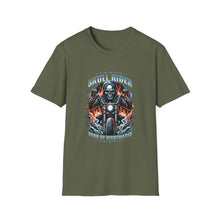 Load image into Gallery viewer, Gothic Motorcycle Tee, Unisex Softstyle T-Shirt for Bikers, Perfect Gift for Riders, Festival Wear, Casual Street Style, Skull Design