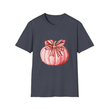 Load image into Gallery viewer, Cute Pumpkin Bow Unisex T-Shirt, Fall Fashion Tee, Halloween Gift, Thanksgiving Apparel, Cozy Autumn Vibes