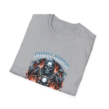 Load image into Gallery viewer, Gothic Motorcycle Tee, Unisex Softstyle T-Shirt for Bikers, Perfect Gift for Riders, Festival Wear, Casual Street Style, Skull Design