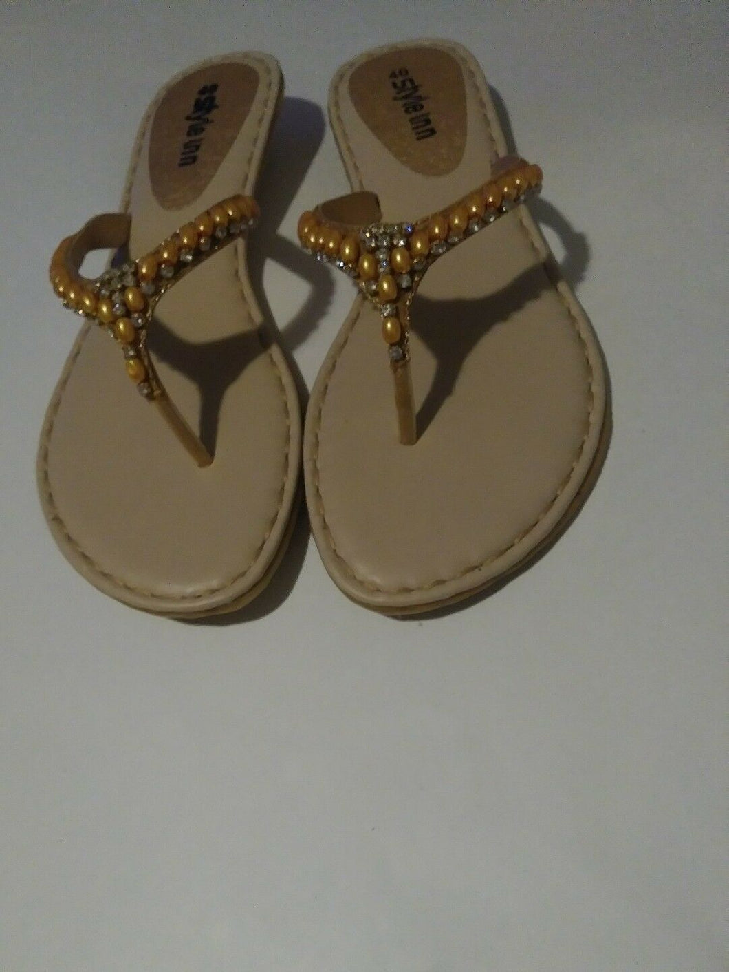Womens Gold Pakistan Flat Rhinestone Sandals with Gold Pearl like stones