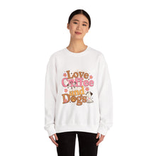 Load image into Gallery viewer, Love Coffee and Dogs Crewneck Sweatshirt, Cozy Gift for Dog Lovers, Perfect for Fall/Winter, Pet Lovers Apparel, Casual Lounge Wear
