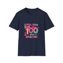 Load image into Gallery viewer, Little Miss 100 Days Smarter T-Shirt, Fun Teacher Gift, Kids' Milestone Celebration, School Spirit Shirt, Unisex Softstyle Tee
