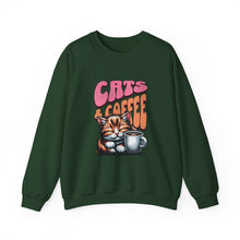 Load image into Gallery viewer, Cozy Cats &amp; Coffee Sweatshirt - Perfect Gift for Cat Lovers, Weekend Lounging, Birthday, or Coffee Time
