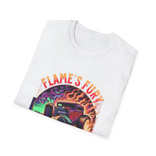 Load image into Gallery viewer, Unisex Flame's Fury Burnout King T-Shirt, Graphic Tee for Car Lovers, Great Gift for Birthdays &amp; Gatherings, Perfect for Auto Shows, [...]
