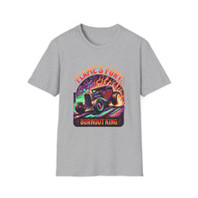Load image into Gallery viewer, Unisex Flame's Fury Burnout King T-Shirt, Graphic Tee for Car Lovers, Great Gift for Birthdays &amp; Gatherings, Perfect for Auto Shows, [...]
