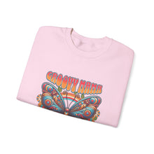 Load image into Gallery viewer, Groovy Butterfly Sweatshirt | Unisex Heavy Blend Crewneck, Retro Fashion, Gift for Nature Lovers, Cozy Layer, Spring Style
