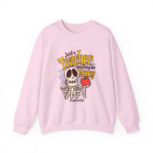 Load image into Gallery viewer, Skeleton Teacher Sweatshirt, Funny Teacher Gift, Halloween Apparel, Unisex Crewneck, Teacher Life Sweatshirt, Cozy Fall Fashion
