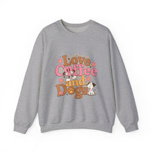 Load image into Gallery viewer, Love Coffee and Dogs Crewneck Sweatshirt, Cozy Gift for Dog Lovers, Perfect for Fall/Winter, Pet Lovers Apparel, Casual Lounge Wear
