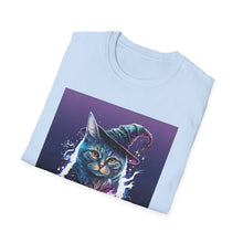 Load image into Gallery viewer, Magical Cat T-Shirt, Unisex Softstyle Tee, Halloween Costume Shirt, Wizard Cat Apparel, Gift for Cat Lovers, Witch Kitty Tee
