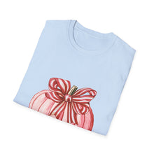 Load image into Gallery viewer, Cute Pumpkin Bow Unisex T-Shirt, Fall Fashion Tee, Halloween Gift, Thanksgiving Apparel, Cozy Autumn Vibes
