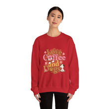 Load image into Gallery viewer, Love Coffee and Dogs Crewneck Sweatshirt, Cozy Gift for Dog Lovers, Perfect for Fall/Winter, Pet Lovers Apparel, Casual Lounge Wear
