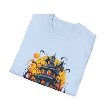 Load image into Gallery viewer, Funny Halloween T-Shirts, Haunted House Unisex Softstyle Tee - Spooky Costume Apparel, Scary Ghost Graphic Shirt, Trick or Treat Clothes,
