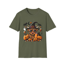 Load image into Gallery viewer, Halloween Witch Dog Unisex Softstyle T-Shirt, Cute Pet Tee, Halloween Costume, Fall Fashion, Spooky Season Top, Gift for Pet Lovers

