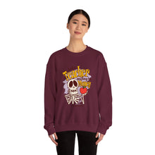 Load image into Gallery viewer, Skeleton Teacher Sweatshirt, Funny Teacher Gift, Halloween Apparel, Unisex Crewneck, Teacher Life Sweatshirt, Cozy Fall Fashion
