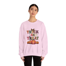 Load image into Gallery viewer, Halloween Trick or Treat Sweatshirt, Cozy Fall Crewneck, Unisex Casual Wear, Perfect for Halloween Parties, Pumpkin Lovers Gift
