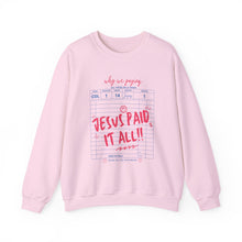 Load image into Gallery viewer, Faith-Inspired Crewneck Sweatshirt, Cozy Church Wear, Christian Apparel, Gift for Believers, Jesus Paid It All
