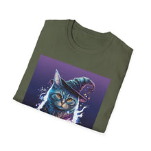 Load image into Gallery viewer, Magical Cat T-Shirt, Unisex Softstyle Tee, Halloween Costume Shirt, Wizard Cat Apparel, Gift for Cat Lovers, Witch Kitty Tee
