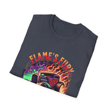 Load image into Gallery viewer, Unisex Flame's Fury Burnout King T-Shirt, Graphic Tee for Car Lovers, Great Gift for Birthdays &amp; Gatherings, Perfect for Auto Shows, [...]
