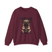 Load image into Gallery viewer, Pugcino Crewneck Sweatshirt, Cute Dog Lover Gift, Cozy Sweatshirt, Unisex Fashion, Pet Enthusiast Apparel, Perfect for Fall
