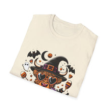 Load image into Gallery viewer, Halloween Witch Dog Unisex Softstyle T-Shirt, Cute Pet Tee, Halloween Costume, Fall Fashion, Spooky Season Top, Gift for Pet Lovers
