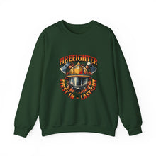 Load image into Gallery viewer, Firefighter Crewneck Sweatshirt - First In Last Out, Unisex Sweatshirt, Firefighter Gift, Casual Warmth, Everyday Apparel
