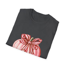Load image into Gallery viewer, Cute Pumpkin Bow Unisex T-Shirt, Fall Fashion Tee, Halloween Gift, Thanksgiving Apparel, Cozy Autumn Vibes
