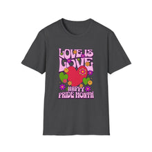 Load image into Gallery viewer, Pride Month T-Shirt, Love Is Love Graphic Tee, Unisex LGBTQ+ Apparel, Softstyle Pride Shirt, Inclusive Fashion, Celebratory Gift
