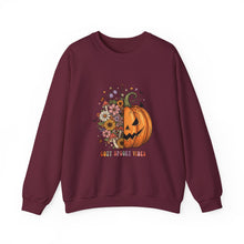 Load image into Gallery viewer, Pumpkin Flower Crewneck Sweatshirt | Cozy Spooky Vibes | Fall Fashion, Halloween Sweatshirt, Unisex Apparel, Autumn Gift, Festival Wear
