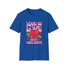 Load image into Gallery viewer, Pride Month T-Shirt, Love Is Love Graphic Tee, Unisex LGBTQ+ Apparel, Softstyle Pride Shirt, Inclusive Fashion, Celebratory Gift
