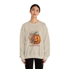 Load image into Gallery viewer, Pumpkin Flower Crewneck Sweatshirt | Cozy Spooky Vibes | Fall Fashion, Halloween Sweatshirt, Unisex Apparel, Autumn Gift, Festival Wear
