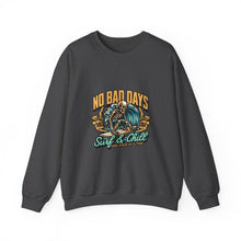 Load image into Gallery viewer, Cozy Surf Themed Crewneck Sweatshirt - No Bad Days, Unisex Sweater, Beach Vibes, Casual Wear, Gift for Surfers, Chill Season
