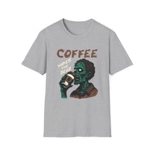 Load image into Gallery viewer, Zombie Coffee Lover T-Shirt | Unisex Casual Tee for Coffee Lovers | Halloween, Gift, Daily Wear, Softstyle  Tee
