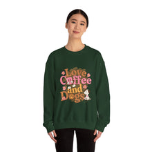 Load image into Gallery viewer, Love Coffee and Dogs Crewneck Sweatshirt, Cozy Gift for Dog Lovers, Perfect for Fall/Winter, Pet Lovers Apparel, Casual Lounge Wear
