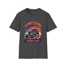 Load image into Gallery viewer, Unisex Flame's Fury Burnout King T-Shirt, Graphic Tee for Car Lovers, Great Gift for Birthdays &amp; Gatherings, Perfect for Auto Shows, [...]
