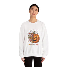 Load image into Gallery viewer, Pumpkin Flower Crewneck Sweatshirt | Cozy Spooky Vibes | Fall Fashion, Halloween Sweatshirt, Unisex Apparel, Autumn Gift, Festival Wear
