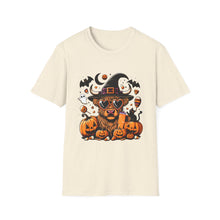 Load image into Gallery viewer, Halloween Witch Dog Unisex Softstyle T-Shirt, Cute Pet Tee, Halloween Costume, Fall Fashion, Spooky Season Top, Gift for Pet Lovers
