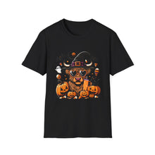 Load image into Gallery viewer, Halloween Witch Dog Unisex Softstyle T-Shirt, Cute Pet Tee, Halloween Costume, Fall Fashion, Spooky Season Top, Gift for Pet Lovers
