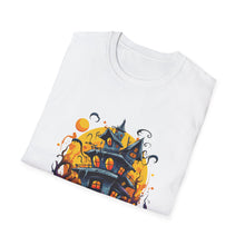 Load image into Gallery viewer, Funny Halloween T-Shirts, Haunted House Unisex Softstyle Tee - Spooky Costume Apparel, Scary Ghost Graphic Shirt, Trick or Treat Clothes,
