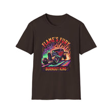 Load image into Gallery viewer, Unisex Flame's Fury Burnout King T-Shirt, Graphic Tee for Car Lovers, Great Gift for Birthdays &amp; Gatherings, Perfect for Auto Shows, [...]
