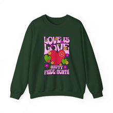 Load image into Gallery viewer, Pride Month Sweatshirt - Love is Love Crewneck, Unisex Casual Wear, LGBTQ+ Apparel, Spring Fashion, Gifts for Valentine's Day
