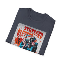 Load image into Gallery viewer, Stressed &amp; Blessed True Crime Obsessed T-Shirt, Graphic Tee for True Crime Lovers, Gift for Stay-at-Home Days, Casual Wear, Gift for Friends
