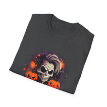 Load image into Gallery viewer, Halloween Rebel Skull Tee, Unisex T-Shirt, Softstyle Graphic Shirt, Halloween Costume, Fall Apparel, Gift for Him/Her
