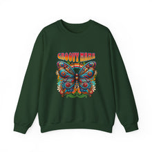 Load image into Gallery viewer, Groovy Butterfly Sweatshirt | Unisex Heavy Blend Crewneck, Retro Fashion, Gift for Nature Lovers, Cozy Layer, Spring Style
