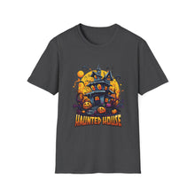 Load image into Gallery viewer, Funny Halloween T-Shirts, Haunted House Unisex Softstyle Tee - Spooky Costume Apparel, Scary Ghost Graphic Shirt, Trick or Treat Clothes,
