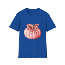 Load image into Gallery viewer, Cute Pumpkin Bow Unisex T-Shirt, Fall Fashion Tee, Halloween Gift, Thanksgiving Apparel, Cozy Autumn Vibes
