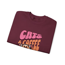 Load image into Gallery viewer, Cozy Cats &amp; Coffee Sweatshirt - Perfect Gift for Cat Lovers, Weekend Lounging, Birthday, or Coffee Time
