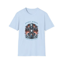 Load image into Gallery viewer, Gothic Motorcycle Tee, Unisex Softstyle T-Shirt for Bikers, Perfect Gift for Riders, Festival Wear, Casual Street Style, Skull Design
