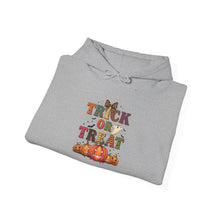 Load image into Gallery viewer, Trick or Treat Hooded Sweatshirt | Unisex Halloween Hoodie, Cozy Fall Apparel, Spooky Season Gift, Autumn Outing Sweatshirt
